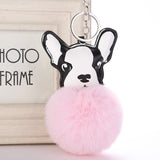 Cute Fluffy Faux French Bulldog Keychain